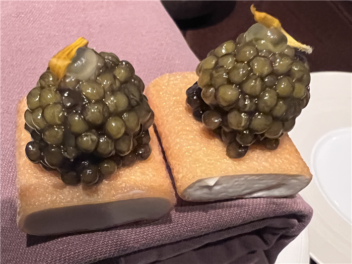 cheese onion and caviar canape